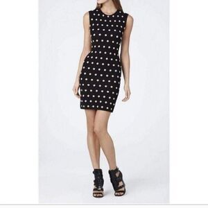 BCBGMAXAZRIA Jose Jacquard Black Polka-dot Bodycon Sleeveless Dress S